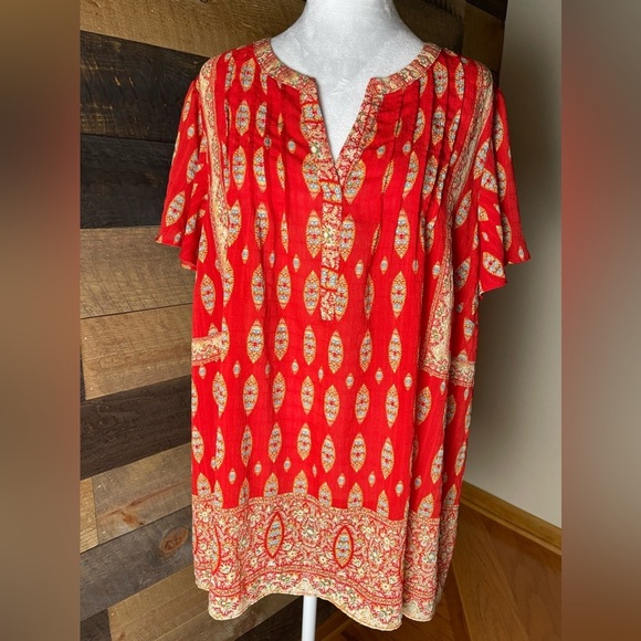 Rose+Olive Red Patterned Women's Tunic, Size 2X - Picture 1 of 7